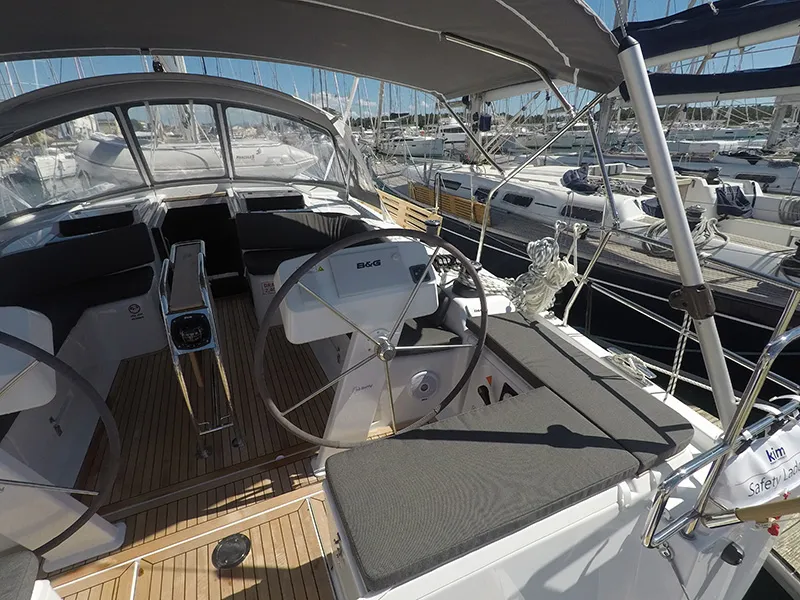 Cockpit of Podatok Too, a Hanse 458 sailboat at Grad Šibenik, Croatia