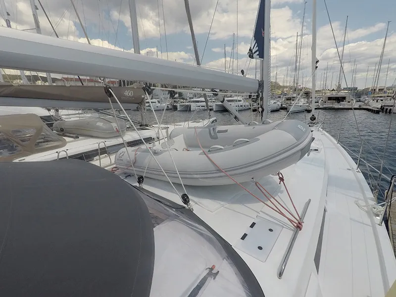 Deck of Podatok Too, a Hanse 458 sailboat at Grad Šibenik, Croatia