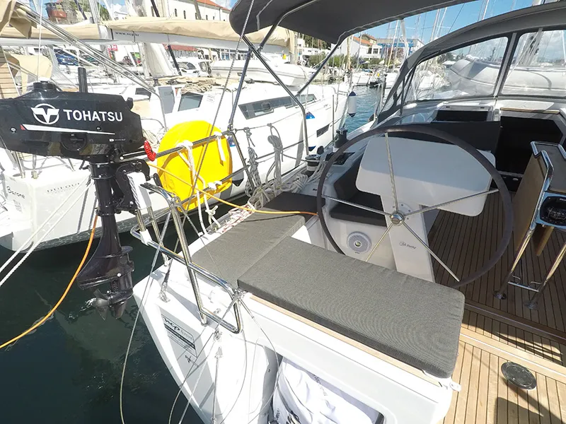 Cockpit of Podatok Too, a Hanse 458 sailboat at Grad Šibenik, Croatia