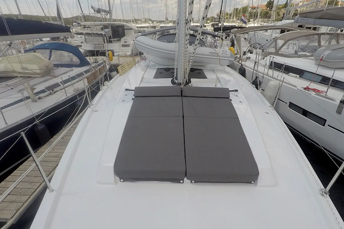 Deck of Podatok Too, a Hanse 458 sailboat at Grad Šibenik, Croatia