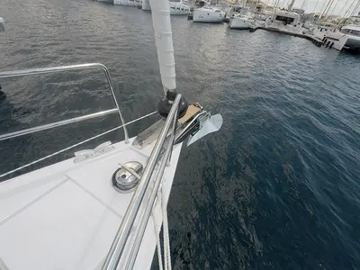 Deck of Podatok Too, a Hanse 458 sailboat at Grad Šibenik, Croatia