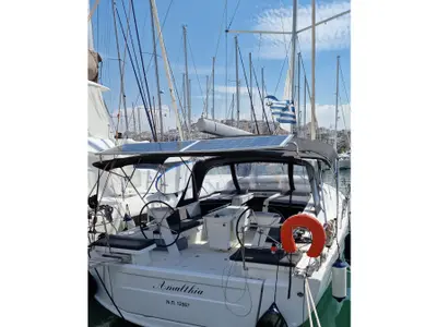 Deck of Amalthia, a Beneteau Oceanis 46.1 sailboat at Athens, Greece