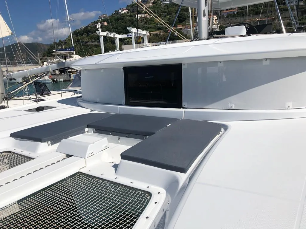 Deck of Oriana, a Lagoon 46 Fly catamaran at Capo d'Orlando, Italy