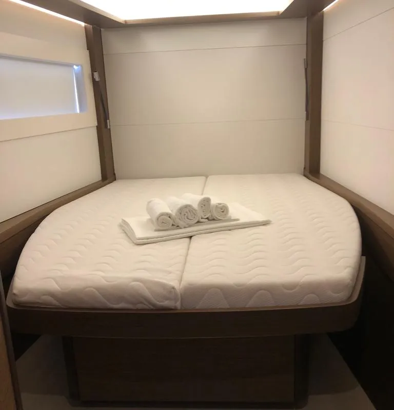Cabin on Oriana, a Lagoon 46 Fly catamaran at Capo d'Orlando, Italy
