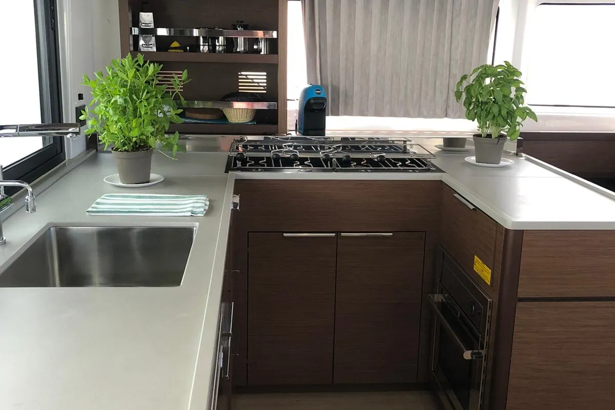 Galley of Oriana, a Lagoon 46 Fly catamaran at Capo d'Orlando, Italy