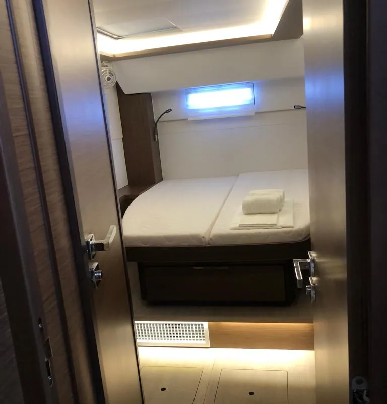 Cabin on Oriana, a Lagoon 46 Fly catamaran at Capo d'Orlando, Italy