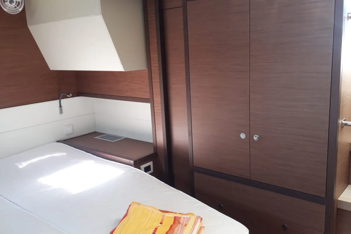 Cabin on Cala Luna , a Lagoon 52F catamaran at Figari/Golfo Aranci, Italy