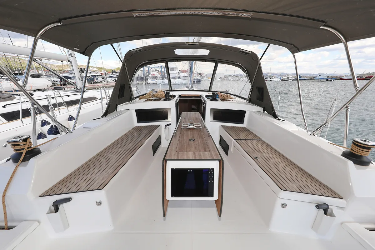 Cockpit of Rock & Roll, a Dufour 470 sailboat at Primošten, Croatia