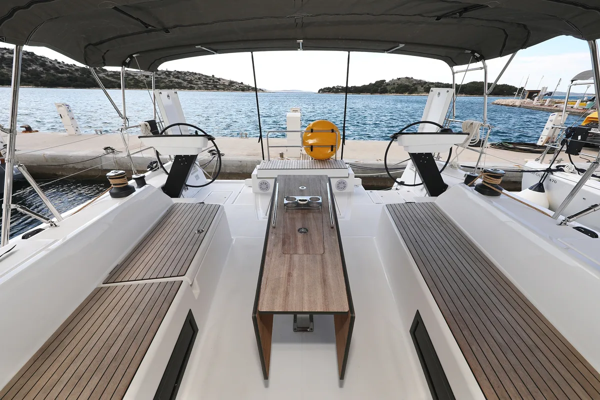 Cockpit of Rock & Roll, a Dufour 470 sailboat at Primošten, Croatia