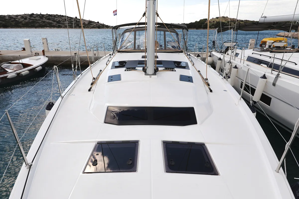 Deck of Rock & Roll, a Dufour 470 sailboat at Primošten, Croatia