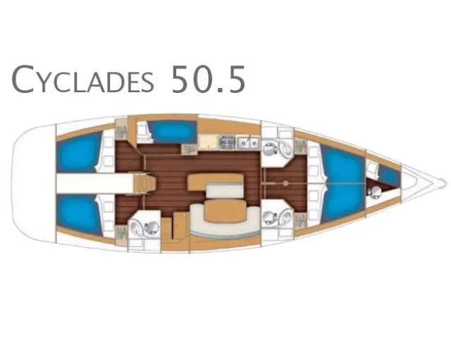 Floor plan of Galeodea, a Beneteau Cyclades 50.5 sailboat at Tonnarella, Italy