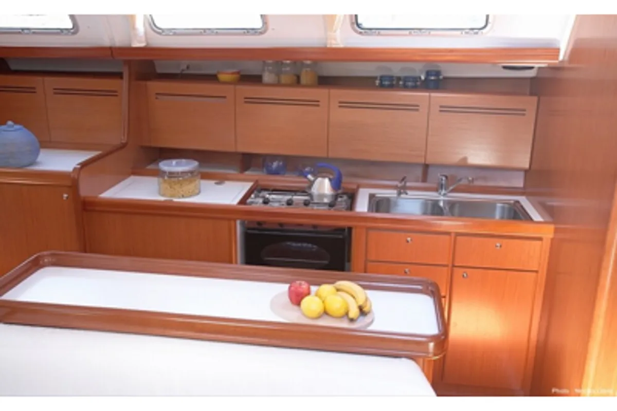 Galley of Galeodea, a Beneteau Cyclades 50.5 sailboat at Tonnarella, Italy