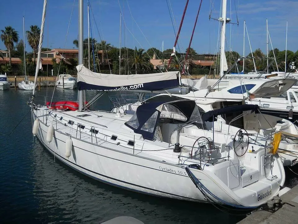Exterior view of Galeodea, a Beneteau Cyclades 50.5 sailboat at Tonnarella, Italy