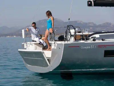Deck of Adriatic Sense 1, a Beneteau Oceanis 51.1 sailboat at Primošten, Croatia