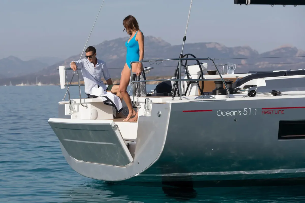 Deck of Adriatic Sense 1, a Beneteau Oceanis 51.1 sailboat at Primošten, Croatia