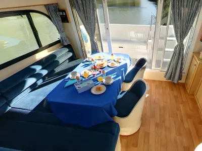Salon of Caprice, a Cygnet Caprice motorboat at Saint-Didier, France