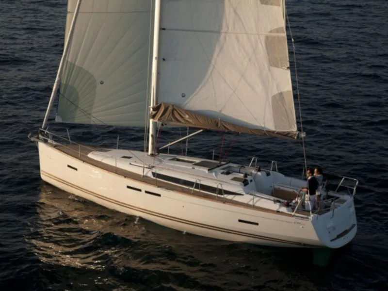Exterior view of Sea and Sky, a Jeanneau Sun Odyssey 439 sailboat at Municipal Unit of Lefkada, Greece