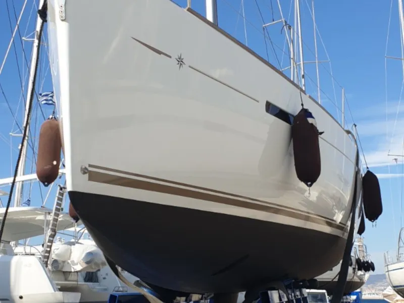 Exterior view of Sea and Sky, a Jeanneau Sun Odyssey 439 sailboat at Municipal Unit of Lefkada, Greece