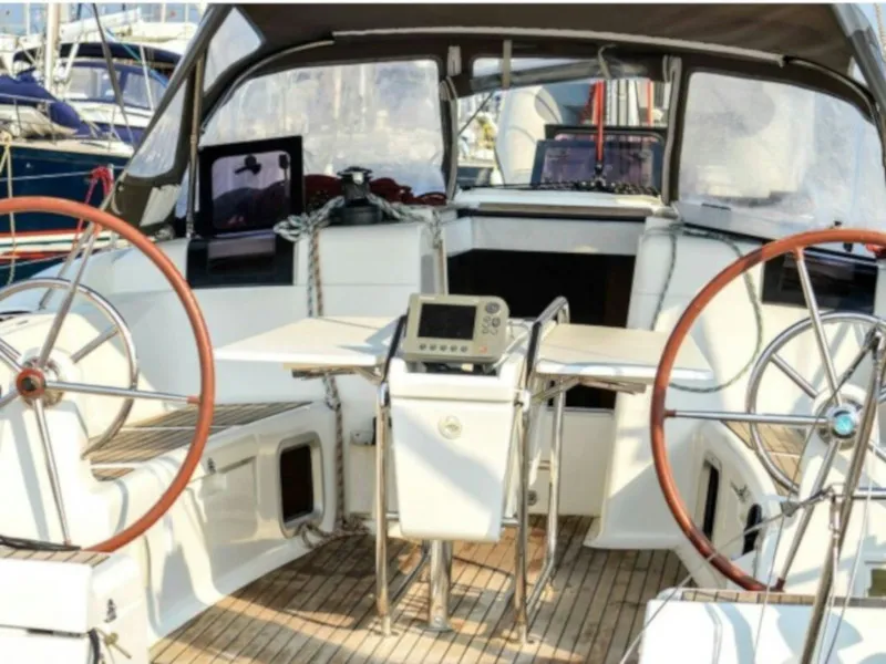 Cockpit of Sea and Sky, a Jeanneau Sun Odyssey 439 sailboat at Municipal Unit of Lefkada, Greece