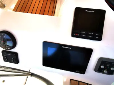 Cockpit of Mega, a Dufour 460 GL sailboat at Marina, Croatia