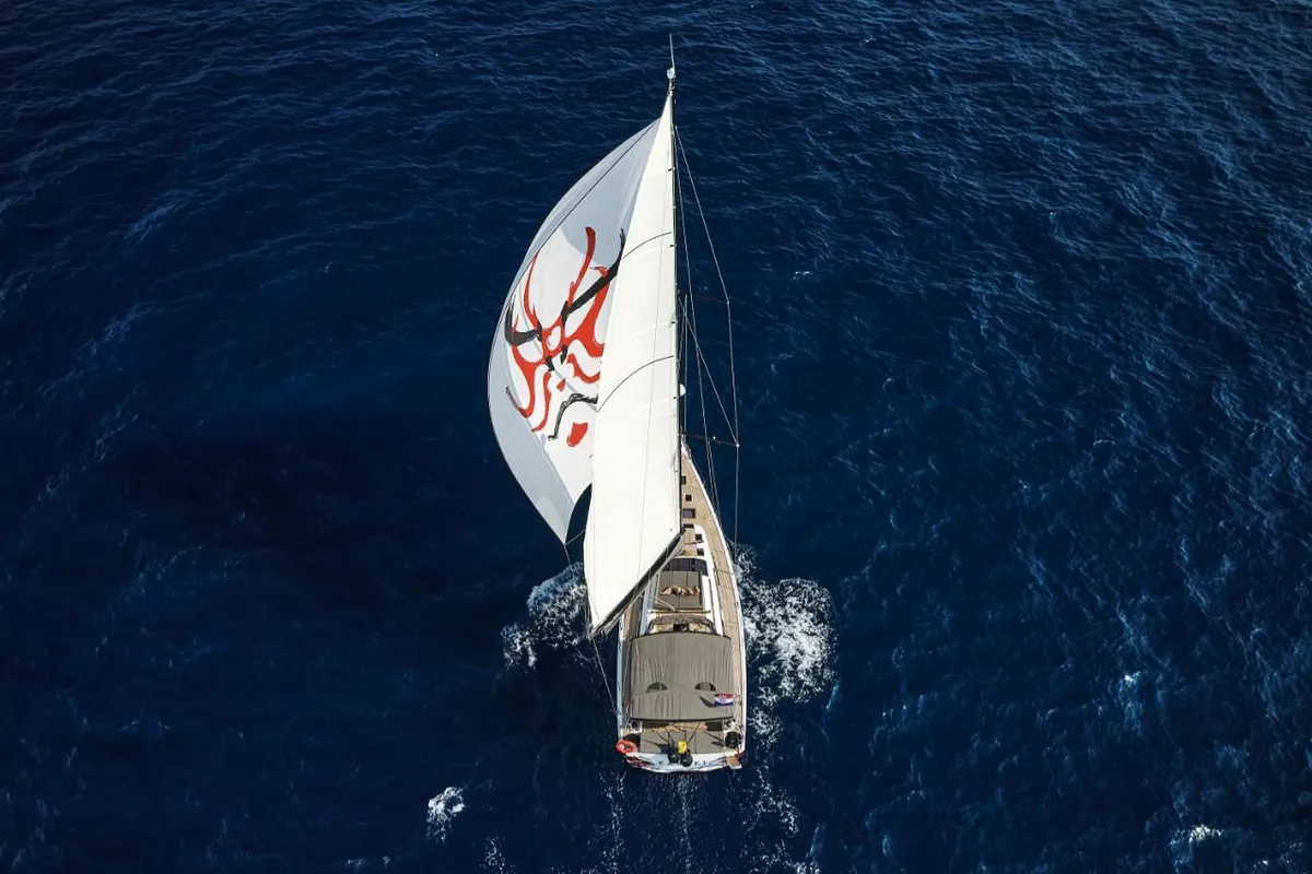 Exterior view of Kabuki - OW, a Dufour Exclusive 56 sailboat at Primošten, Croatia