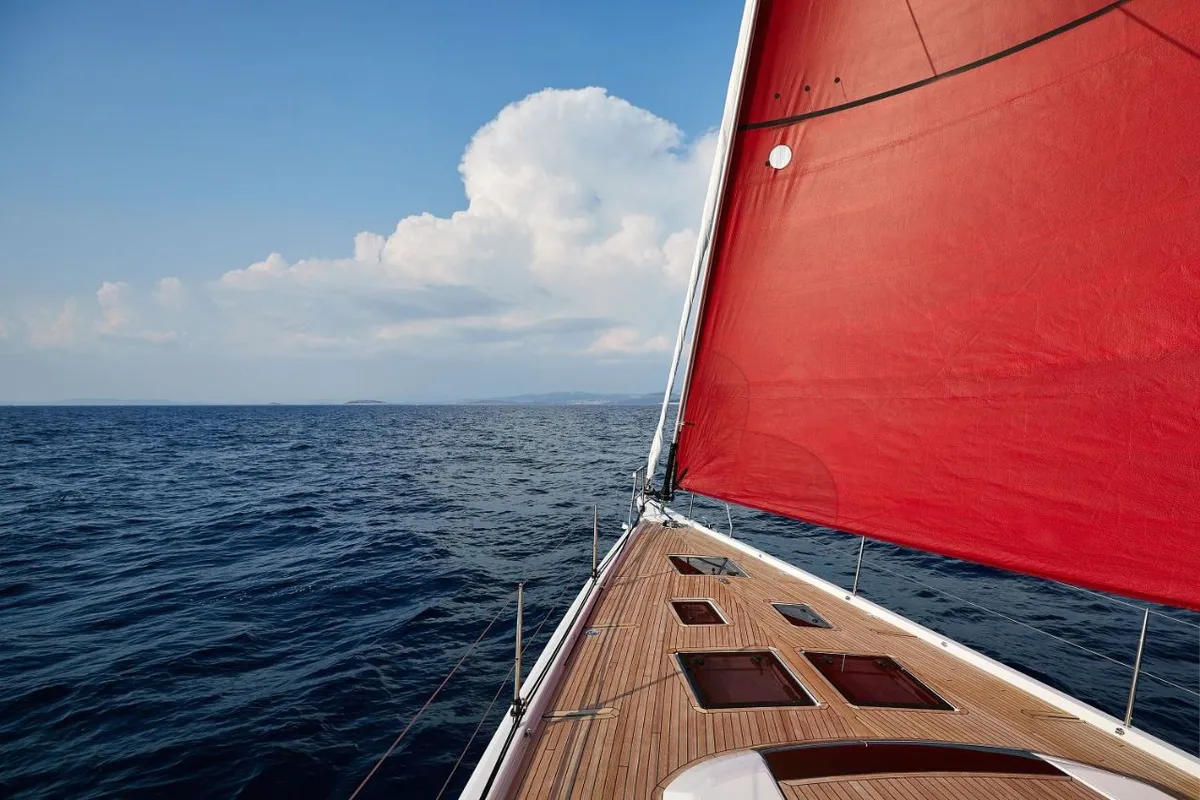 Deck of Kabuki - OW, a Dufour Exclusive 56 sailboat at Primošten, Croatia