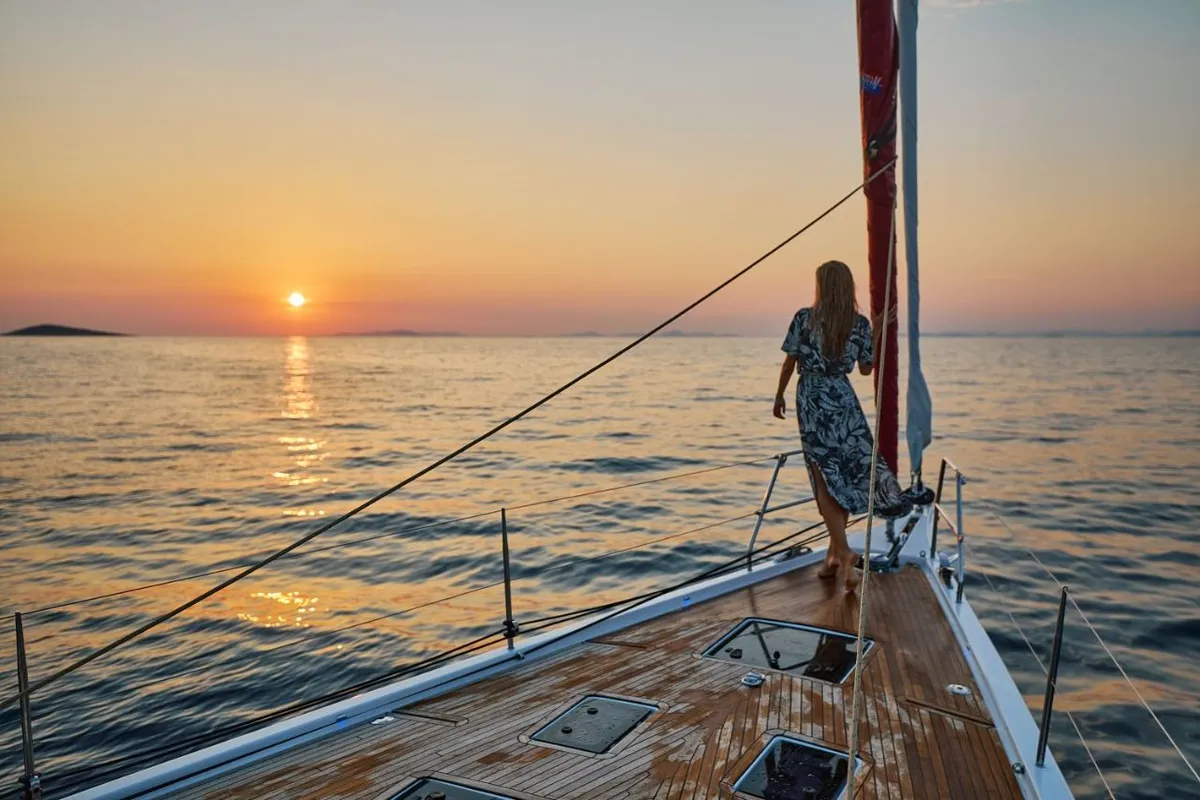 Deck of Kabuki - OW, a Dufour Exclusive 56 sailboat at Primošten, Croatia