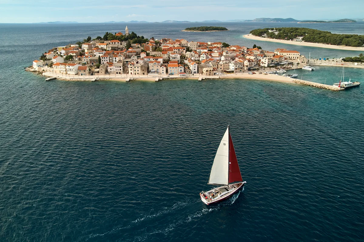 Exterior view of Kabuki - OW, a Dufour Exclusive 56 sailboat at Primošten, Croatia