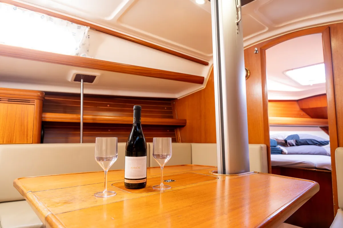 Salon of Brina, a Elan 333 sailboat at Grad Labin, Croatia
