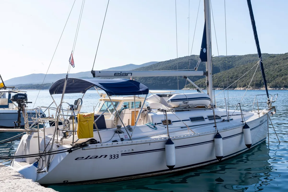 Exterior view of Brina, a Elan 333 sailboat at Grad Labin, Croatia