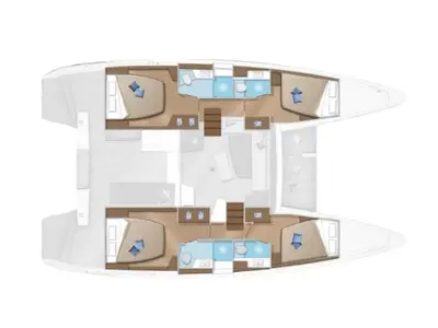 Floor plan of Lagoon 42, a catamaran at Agios Stefanos, Greece