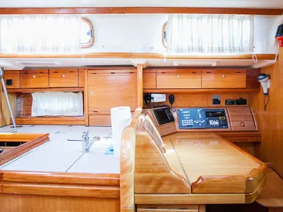 Galley of Blu Limone, a Bavaria 50 Cruiser sailboat at Nettuno, Italy