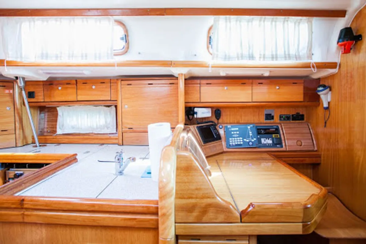 Galley of Blu Limone, a Bavaria 50 Cruiser sailboat at Nettuno, Italy