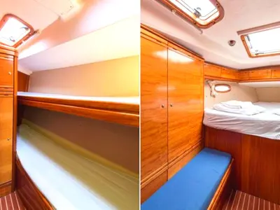 Cabin on Blu Limone, a Bavaria 50 Cruiser sailboat at Nettuno, Italy