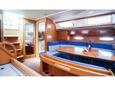 Salon of Blu Limone, a Bavaria 50 Cruiser sailboat at Nettuno, Italy