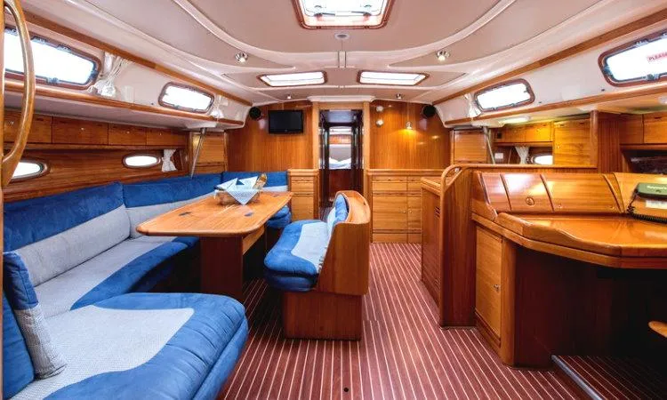 Salon of Blu Limone, a Bavaria 50 Cruiser sailboat at Nettuno, Italy