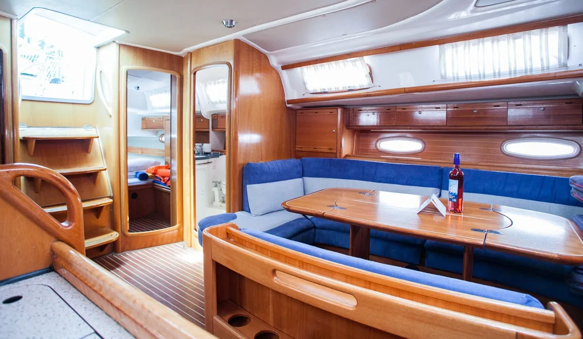 Salon of Blu Limone, a Bavaria 50 Cruiser sailboat at Nettuno, Italy