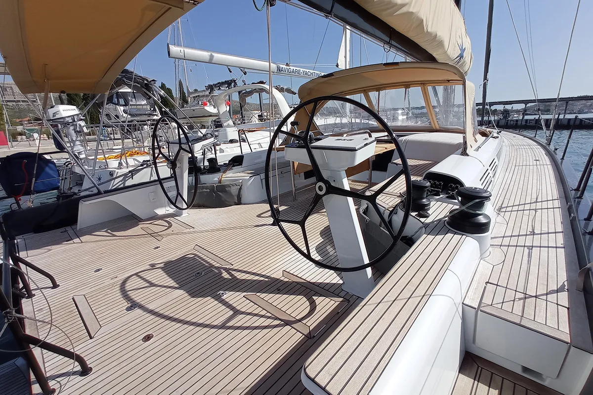 Cockpit of Silhuette, a Beneteau First 53 sailboat at Primošten, Croatia
