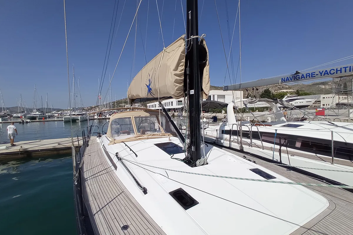 Deck of Silhuette, a Beneteau First 53 sailboat at Primošten, Croatia