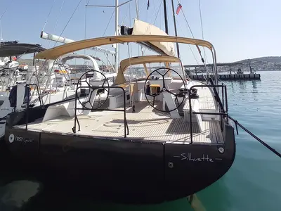 Deck of Silhuette, a Beneteau First 53 sailboat at Primošten, Croatia