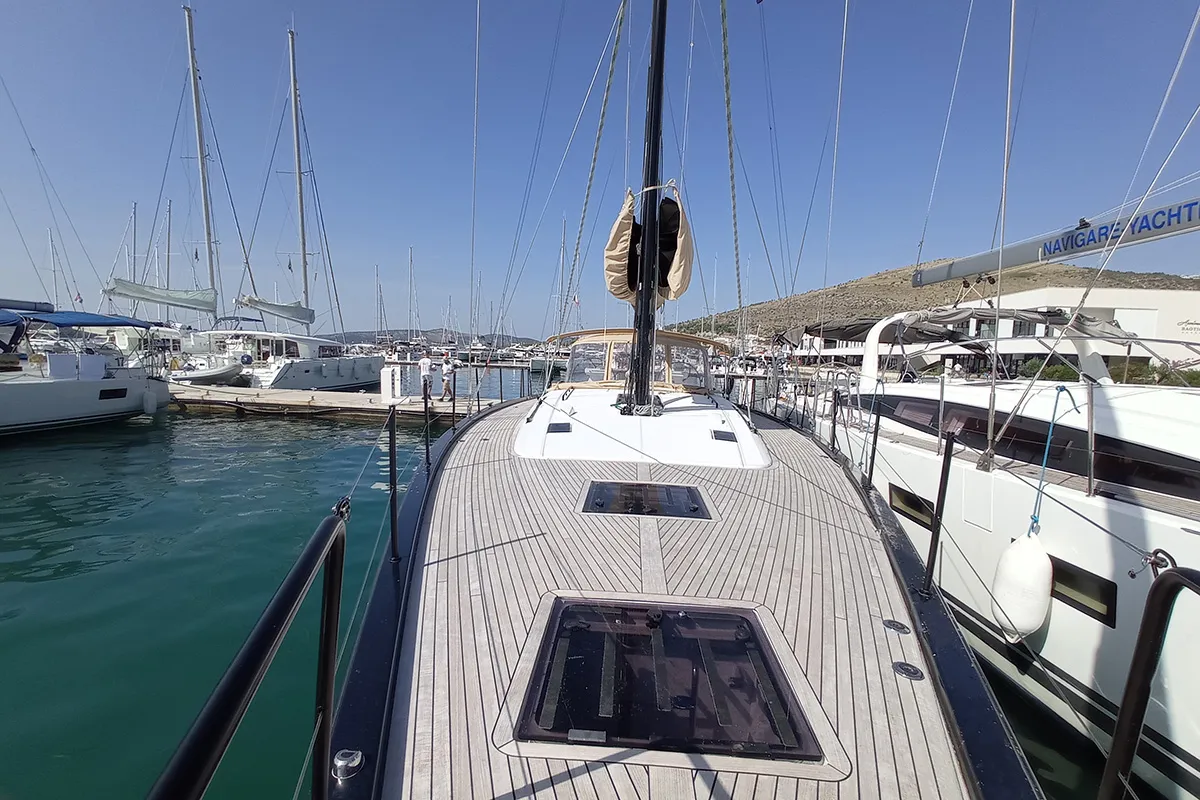 Deck of Silhuette, a Beneteau First 53 sailboat at Primošten, Croatia