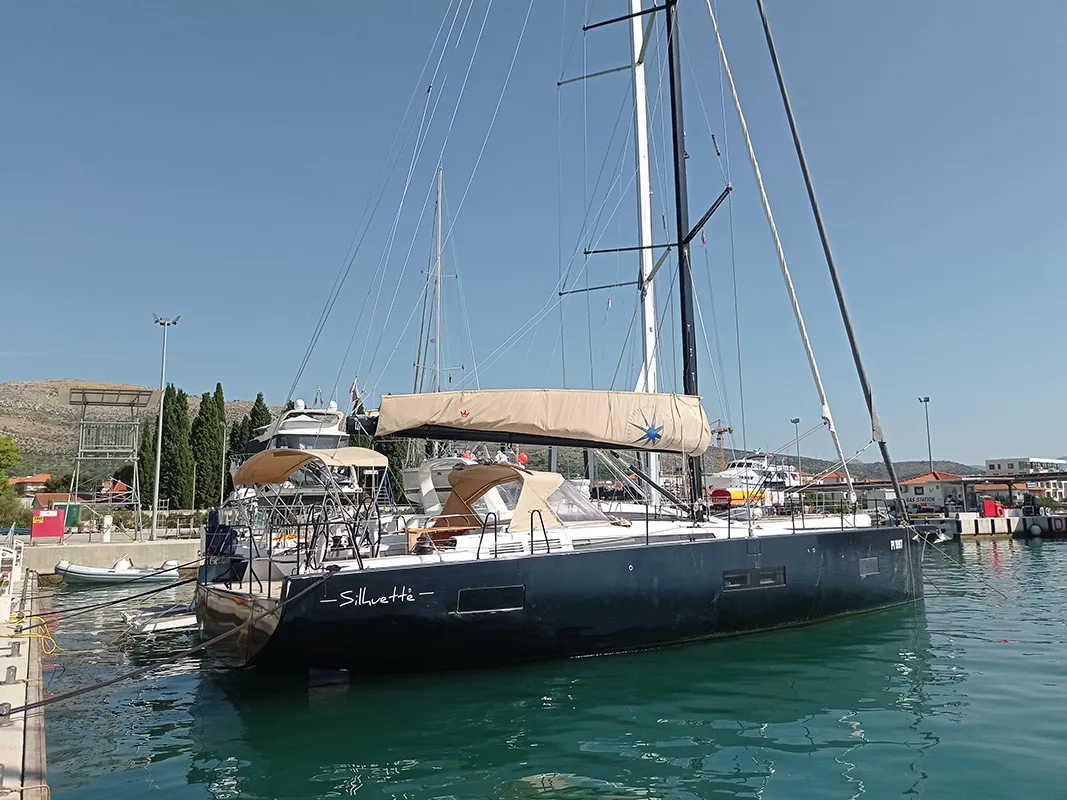 Exterior view of Silhuette, a Beneteau First 53 sailboat at Primošten, Croatia