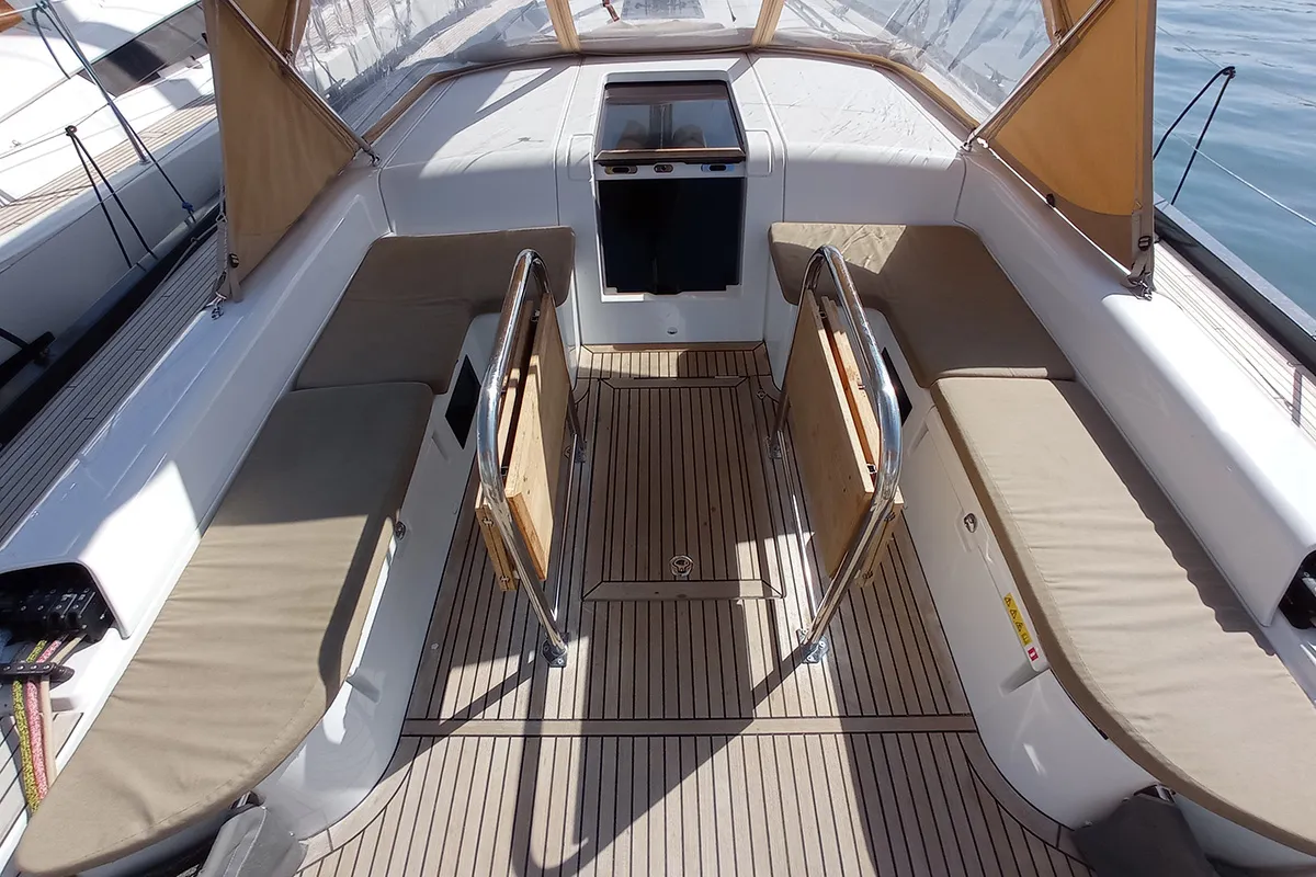 Deck of Silhuette, a Beneteau First 53 sailboat at Primošten, Croatia