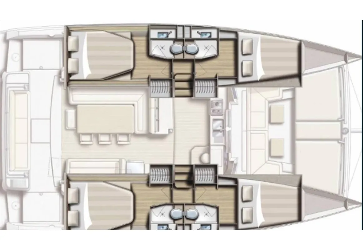 Floor plan of BlueRay, a Bali 4.1 catamaran at Port Elizabeth, Saint Vincent and the Grenadines