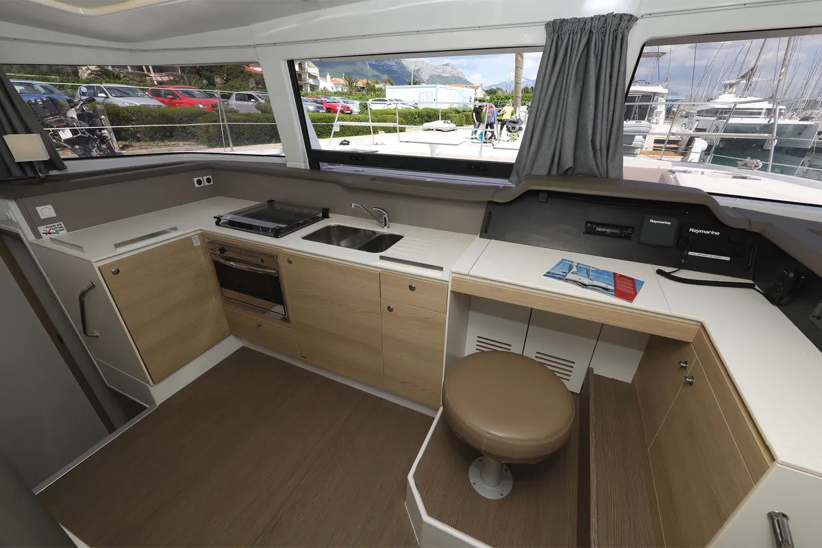 Galley of BlueRay, a Bali 4.1 catamaran at Port Elizabeth, Saint Vincent and the Grenadines