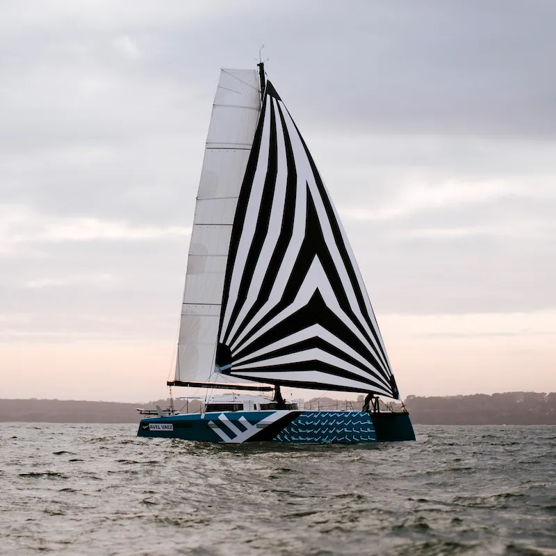 Exterior view of Avel Vaez, a Marsaudon Composites ORC 57 catamaran at Alameda, United States