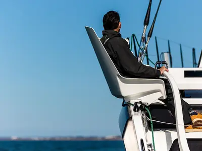 Cockpit of Avel Vaez, a Marsaudon Composites ORC 57 catamaran at Alameda, United States