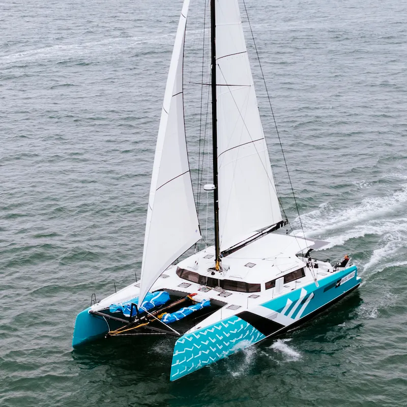 Exterior view of Avel Vaez, a Marsaudon Composites ORC 57 catamaran at Alameda, United States