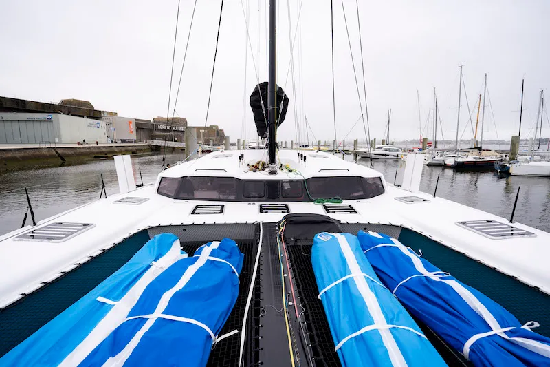 Deck of Avel Vaez, a Marsaudon Composites ORC 57 catamaran at Alameda, United States