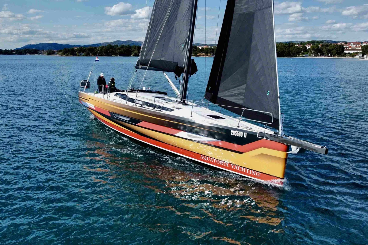 Exterior view of Iron Man, a Elan E6 sailboat at Pirovac, Croatia